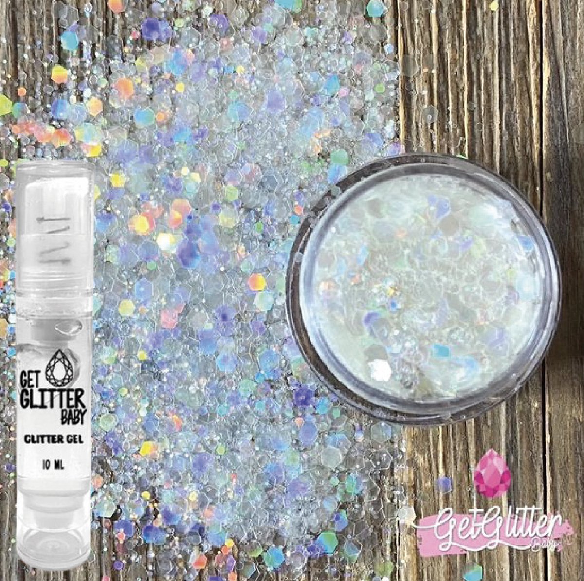 GetGlitterBaby® - Biologische / Biologisch afbreekbare Zilveren / Witte Chunky Festival Glitters voor Lichaam en Gezicht Jewels / Biodegradable Face Body Glittergel - Diamond / Zilver / Wit en Glitter Gel Balm HuidLijm
