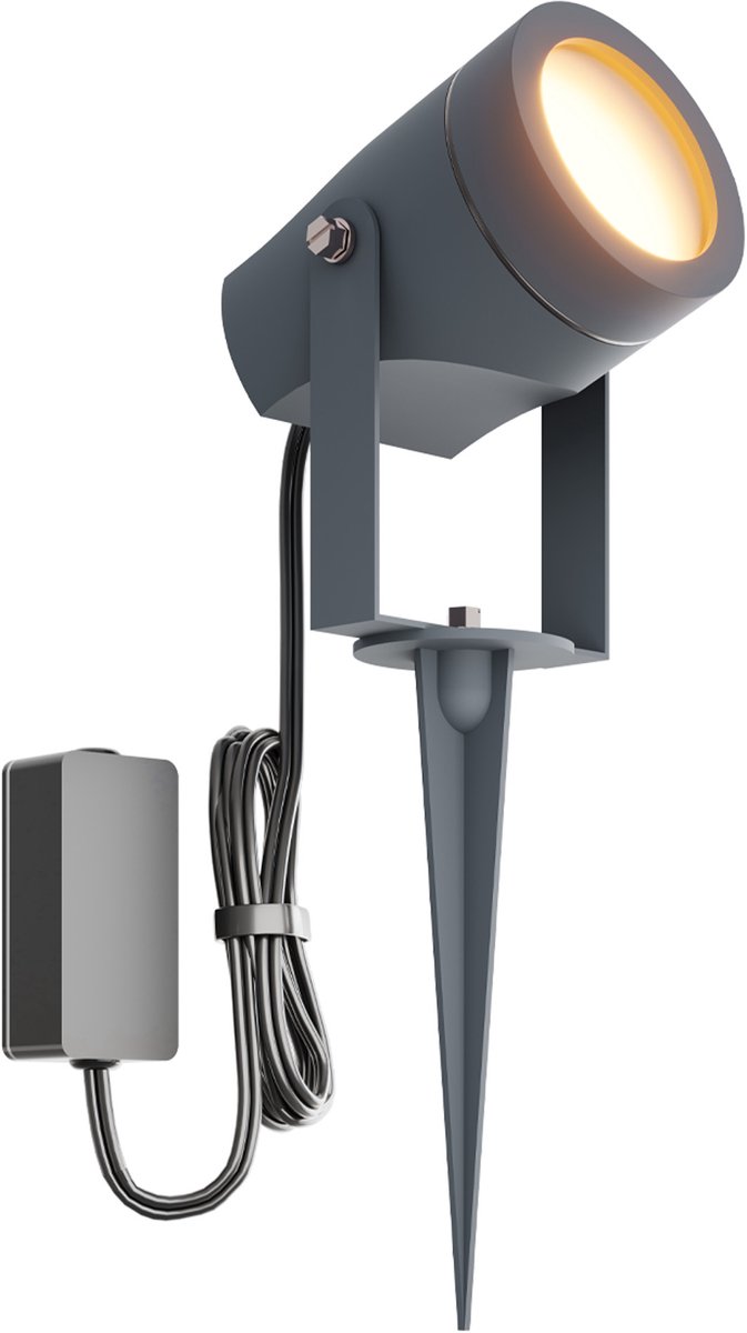 Ledvion - LED Prikspots, Antraciet, IP44, 1W, 3000K, 1M Kabel, Tuinspots Buiten