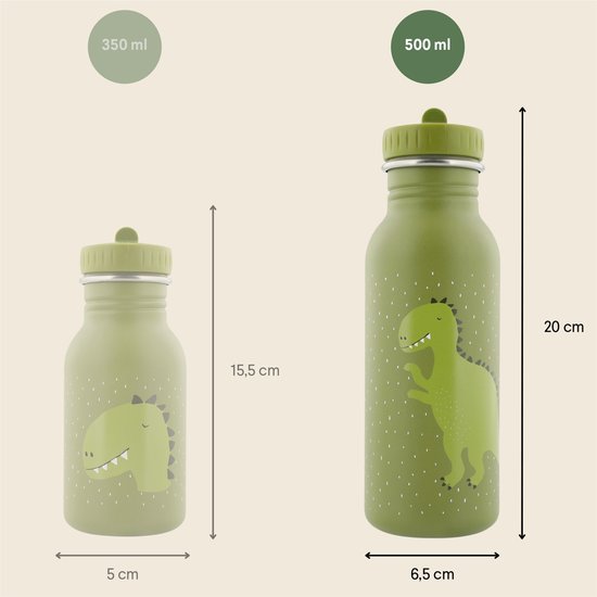 Trixie Drinkfles - Mr. Dino - RVS Waterfles voor kinderen - 500ml - Lekvrije Fles - Groen