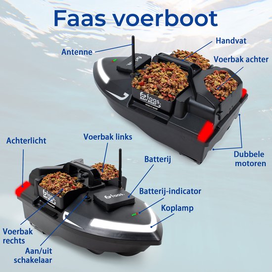 Faas Bait Boat T60 - pour la pêche à la carpe - Bateau de pêche avec télécommande, GPS, régulateur de vitesse et batterie