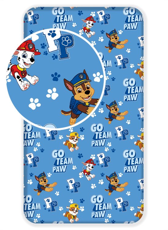 Drap-housse PAW Patrol Go Team Paw - Simple - 90 x 200 cm - Bleu