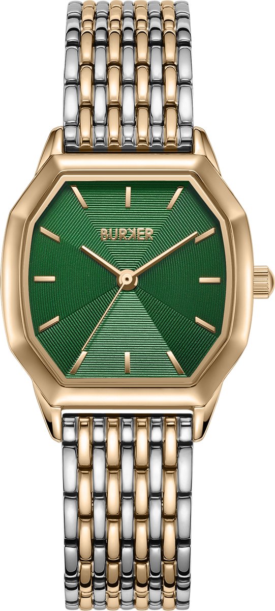 BURKER Julia Horloge Dames - Hexagon - Zilver Groen - Schakelband - 32 mm