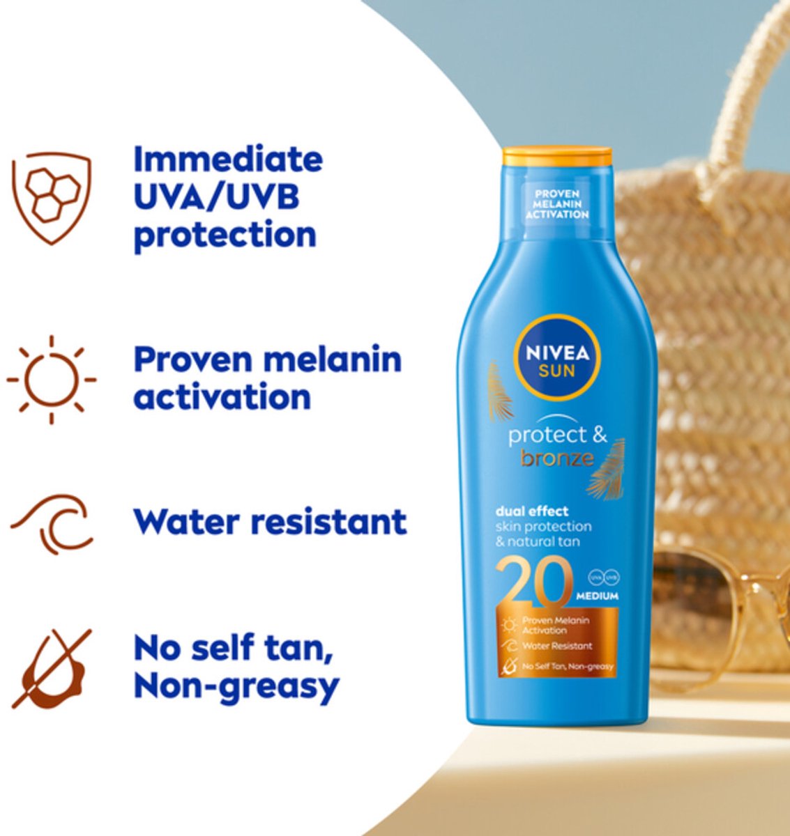 NIVEA Sun Protect & Bronze Zonnebrand SPF 20 - 3 x 200 ml - Voordeelverpakking