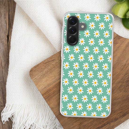 Coque de téléphone compatible avec Samsung Galaxy A56 - Motif marguerites - Vert - Fleurs - Coque en Siliconen