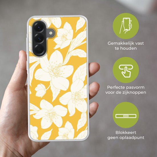 Coque de téléphone compatible avec Samsung Galaxy A56 - Motif Fleurs - Jaune - Wit - Siliconen