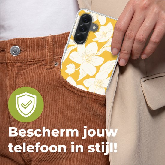 Coque de téléphone compatible avec Samsung Galaxy A56 - Motif Fleurs - Jaune - Wit - Siliconen