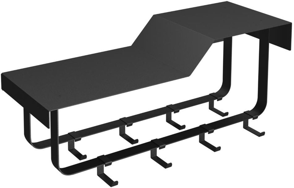 Gorillz Layer - Wandkapstok met Hoedenplank - 8 Verschuifbare Haken - Metaal - Industrieel - Zwart