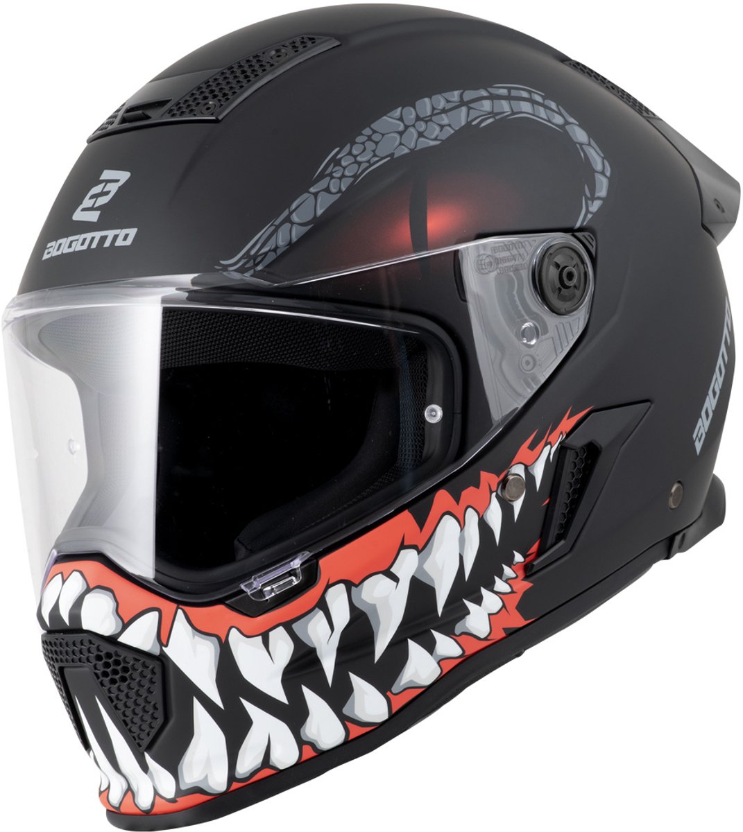 Bogotto Rapto Reptile Mat Zwart Rood Motorhelm - Maat XXL - Helm