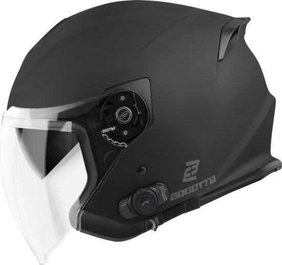 Casque jet Bluetooth Bogotto H586 BT Solid Matte Zwart - Taille S - Casque