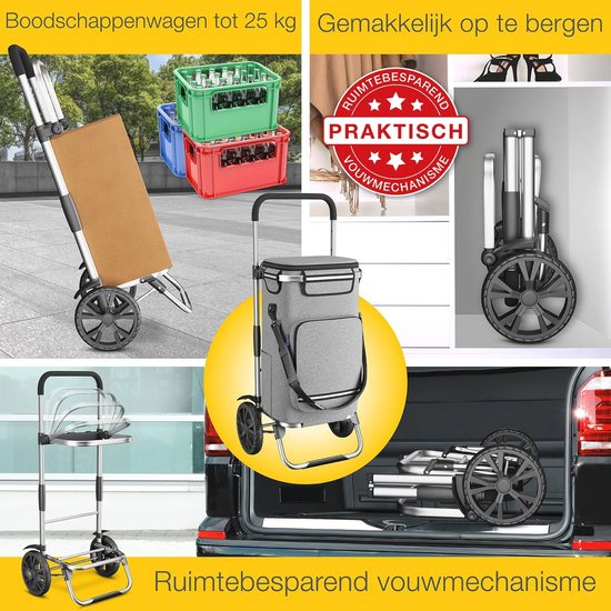 Kono Opvouwbare Winkelwagen, Lichtgewicht En Waterdicht, 2 In 1 Winkelwagentje Met 6 Grote Geruisloze Wielen Afneembare Trap Klimwagen Voor Boodschappen Zwart 1469763299