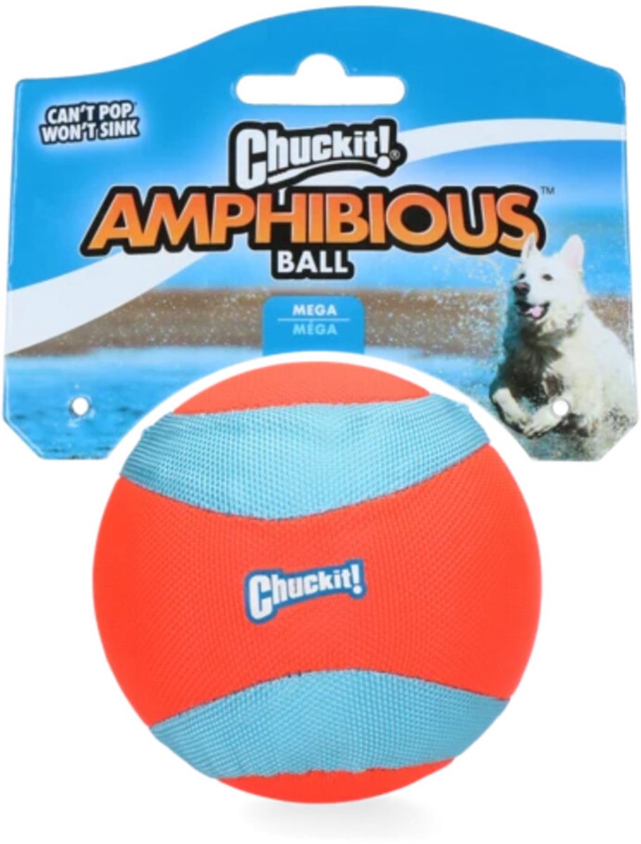 Chuckit! mega amphibious ball - hondenspeeltje - hondenbal - chuckit bal - drijvend - voor in het water - oranje/blauw - ø 11,5 cm one size afbeelding