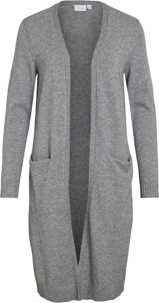 Vila Vest Viril Long L/s Knit Cardigan Noos - 14042770 Medium Grey Melange Dames Maat - L