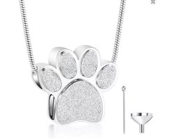 Ashanger Hondenpoot - Luxe Ashanger met Ketting - Gedenksieraad - Zilverkleurig - As hanger met glitter pootje - Petshop Seven®