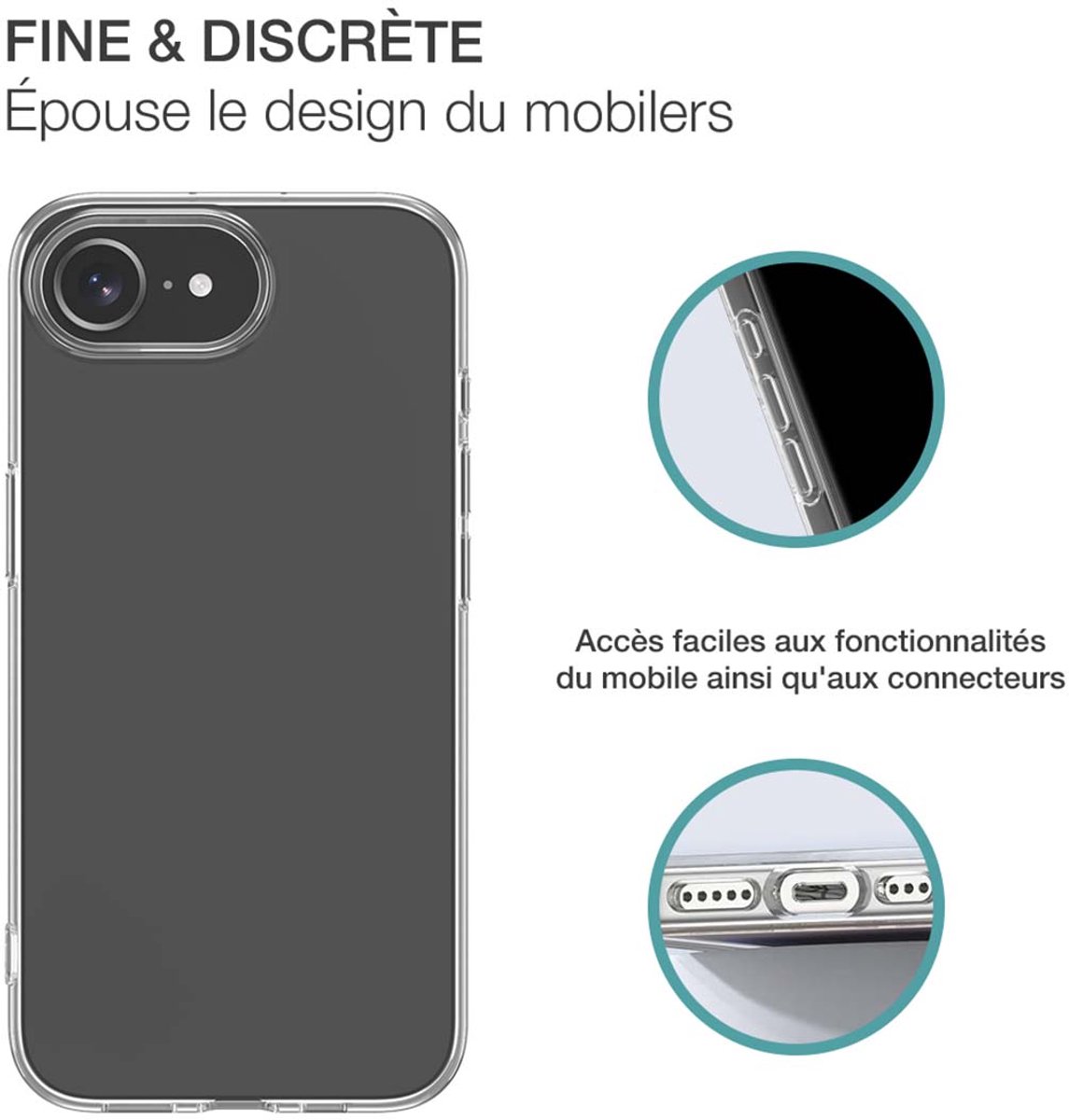 Bigben Connected, Hoesje Geschikt voor Apple iPhone 16e Zacht en gehard glas screenprotector 9H, Transparant