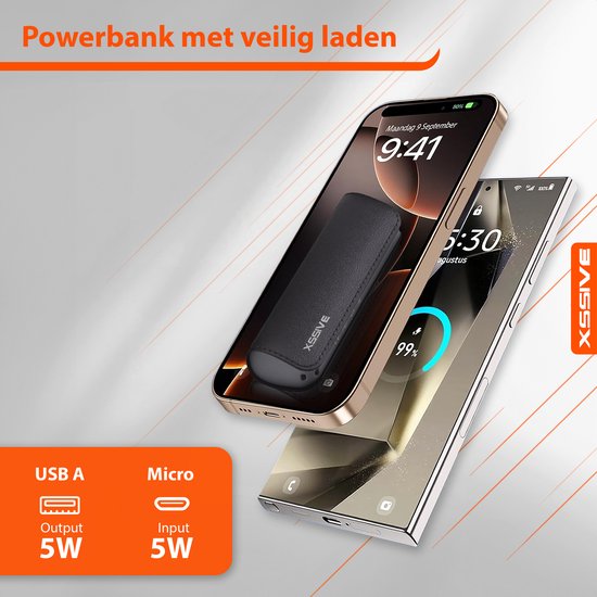 Petite batterie externe porte-clés 2600 mAh - Ultra légère et compacte - Port de charge USB A - Compatible avec Mini Powerbank iPhone / Samsung - 68 grammes - Batterie externe Zwart