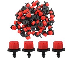 100 stuks - Automatische Irrigatie Druppelaars - Irrigatie Sproeiers - 360 Graden Verstelbare Spuitmond - Irrigatiesysteem Accessoires - Voor 4/7mm verbindingsstuk - Voor Bloembedden, Gazon, Kas - Rood en zwart - Kunststof