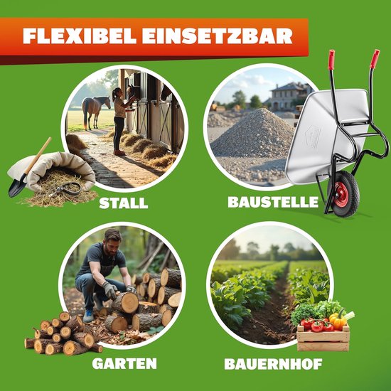 Kruiwagen 100 liter Capaciteit 250kg Draagvermogen Tuinkar Handkar Tuin Bouw van MacLean — afbeelding 5