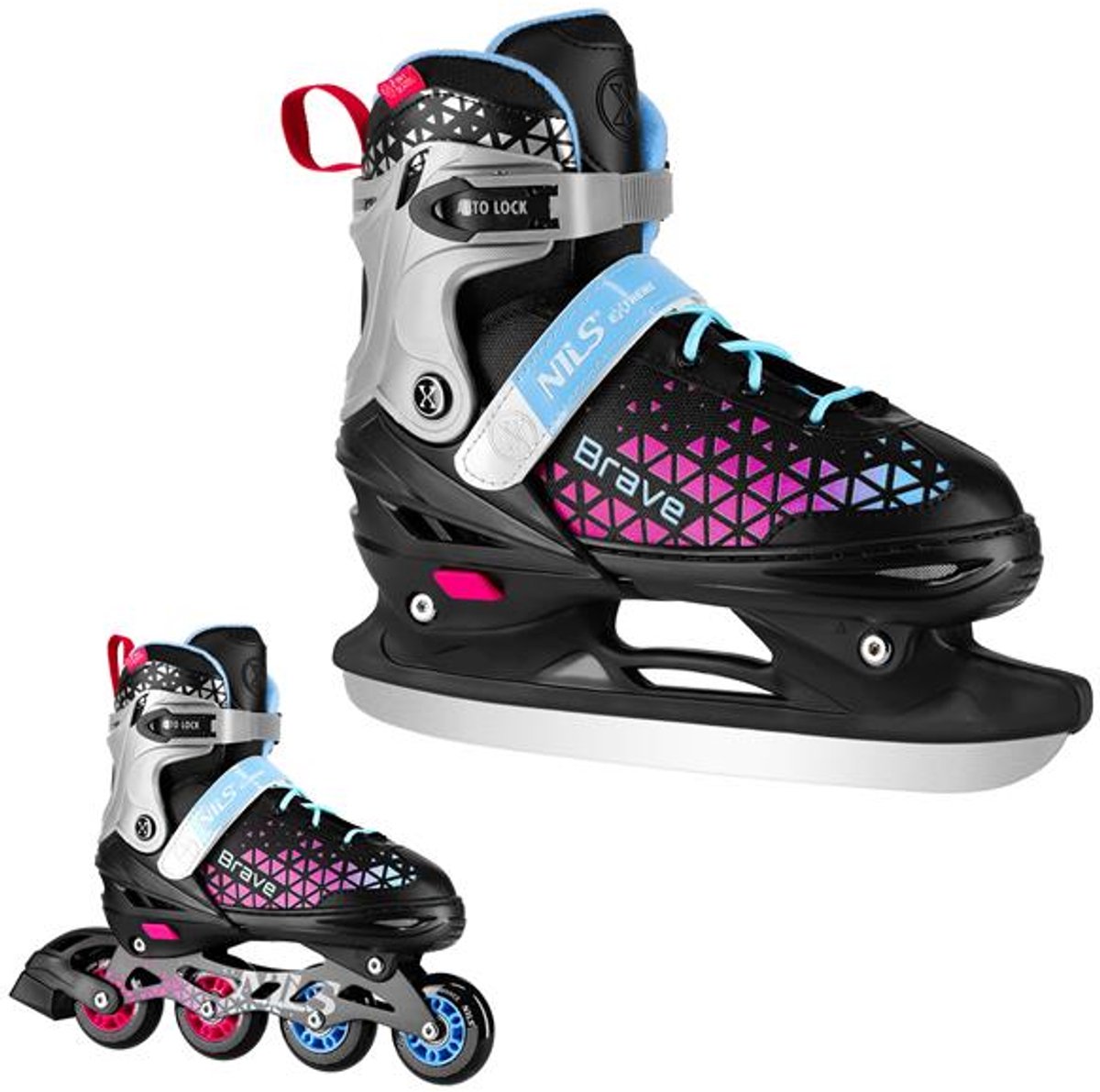 Playos® Skeelers en IJshockeyschaatsen / tot 38 Verstelbaar Inline Skates IJshockey Schaatsen Rolschaatsen 2 in 1 Skates Zwart