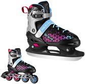 Playos® - Skeelers en IJshockeyschaatsen - Zwart / Roze / Blauw - maat 34 tot 38 - Verstelbaar - Inline Skates - IJshockey Schaatsen - Rolschaatsen - 2 in 1 Skates
