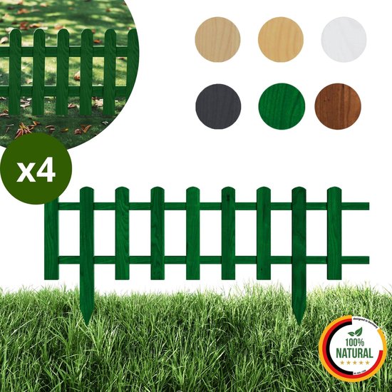 Clôture de jardin en bois Floranica® "Vampire" | 4 pièces | 104 cm | 20cm de haut | Vert | Clôture en pin imprégné pour parterres de fleurs, cultures maraîchères, clôtures de chemin ou clôtures pour parcours d'animaux | portail à mortaise