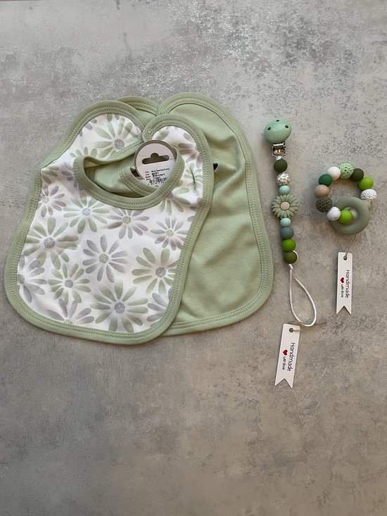 Maminobaby.nl | Baby geschenkset meisje | Bloem | Handmade speenkoord Handgemaakte bijtring | Kraamcadeu | Babyshower — afbeelding 4
