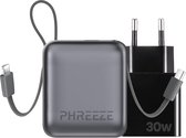 Phreeze Powerbank Mini PB03 - Kleine 10.000 mAh powerbank met Vaste Kabels - Inclusief 30W USB-C Snellader - Geschikt voor Apple iPhone & Samsung