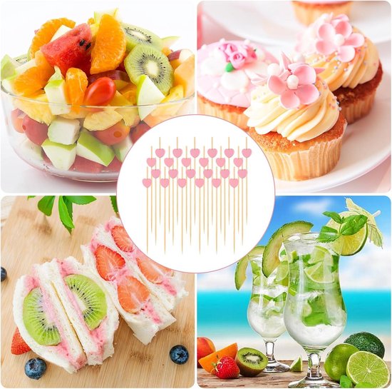 Zikenis 100 stuks cocktailspiesen, spiesen voor snacks, 12 cm, cocktailsticks, fruitspiesen, cocktailaccessoires, spiesen, vingerfood voor kinderen, voor barbecue, verjaardag, bruiloft, feest (houten