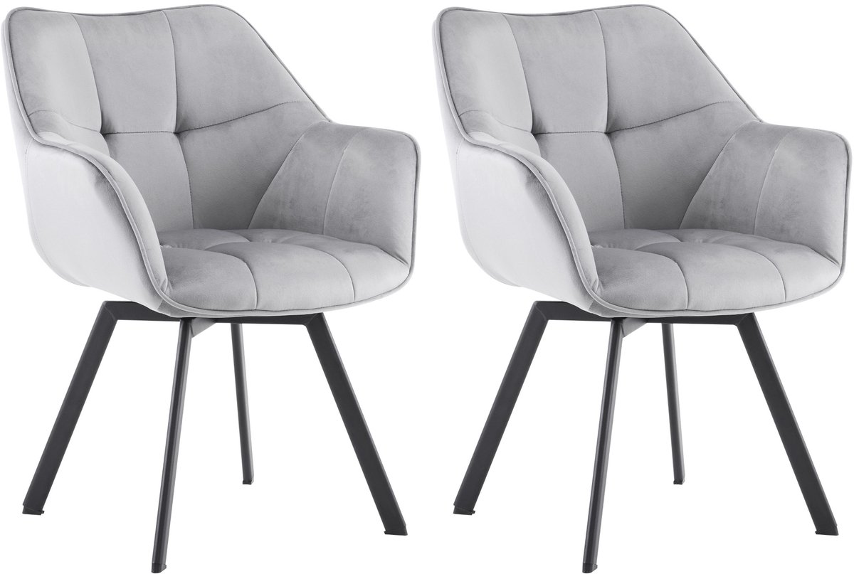 CLP Jordi Set van 2 eetkamerstoelen - met armleuning - ergonomisch - klassiek - tot 150 kg - Velvet - donkergrijs
