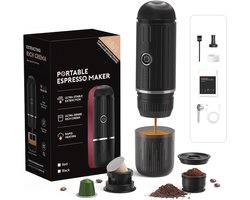 Draagbare elektrische espressomachine met 2-in-1 extractiesysteem voor gemalen koffie en capsules