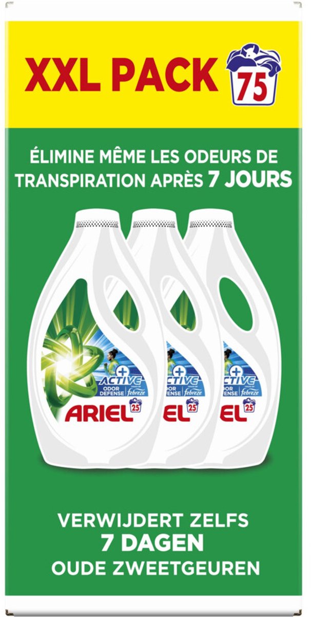Goedkoopste Ariel Vloeibaar Wasmiddel Actieve Odor Defense 75 Wasbeurten 3,37 liter