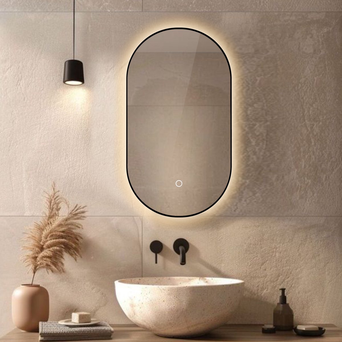Lumoire® Spiegel Met Verlichting - 50 x 90 CM Ovaal - Badkamerspiegel - Zwarte Rand