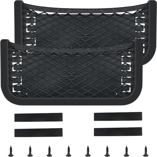 SYEYCW 2 stuks opbergnet voor auto, 60 x 25 cm en 40 x 25 cm, elastische opbergtas voor kofferbak, camper, bedrijfsvoertuigen, caravan, 2 stuks