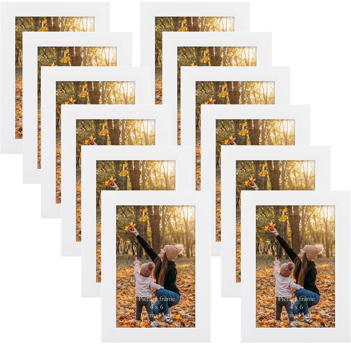 Ibenzoa Set van 12 Stijlvolle Fotolijsten – 10 x 15 cm, Moderne Houtnerf, Voor Divers Placements wit