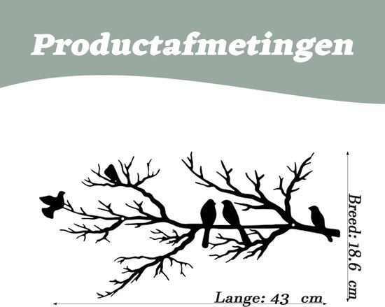 Décoration murale en métal oiseau - silhouette de branche d'arbre - à suspendre - pour balcon, jardin, salon - décoration - famille - noir - 43x18,6cm - 1 pièce