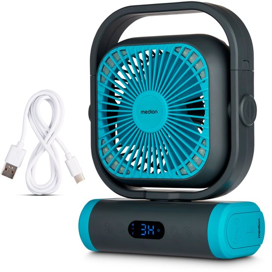 Slimme compacte ventilator 20W met batterij, afstandsbediening, 5 snelheden, oscillatie, LED-licht, powerbank, groen