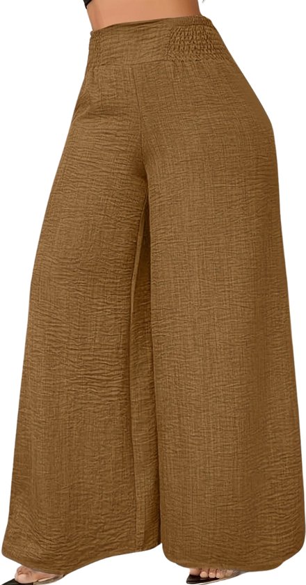 Livano Linnen Broek Dames - Zomerbroek - Volwassenen - Lange Broek - Pantalon - Strandbroek - Zomer - Ibiza Stijl - Bruin - Maat XXL