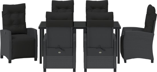 vidaXL - Ensemble de jardin 7 pièces - en - noir - poly - rotin