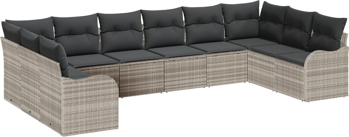 vidaXL Tuinbank - Set - 10 - st - Lichtgrijs - 344 - x - 177,5 - x - 85 - cm - poly - rattan