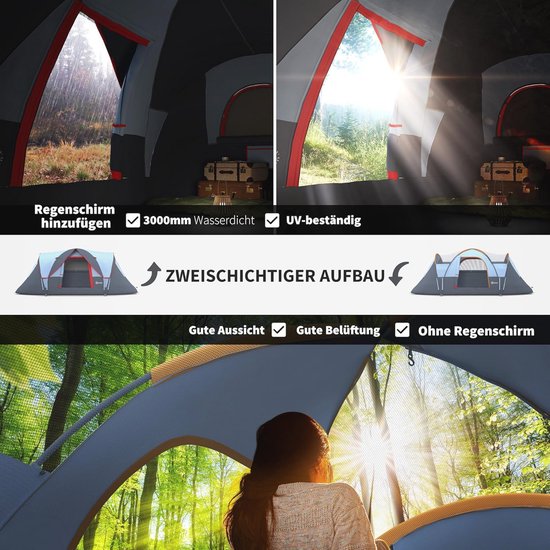 Kampeertent voor 5-6 personen, tunneltent met haringen, koepeltent van polyester, grijs, 4,55x2,3x1,8m voor buitenavonturen van Merkloos — afbeelding 4
