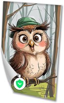 Schattige uil met hoed - Uil wanddecoratie - Poster dier - Digital Art - Poster retro - Muur kunst - poster 40x60 cm