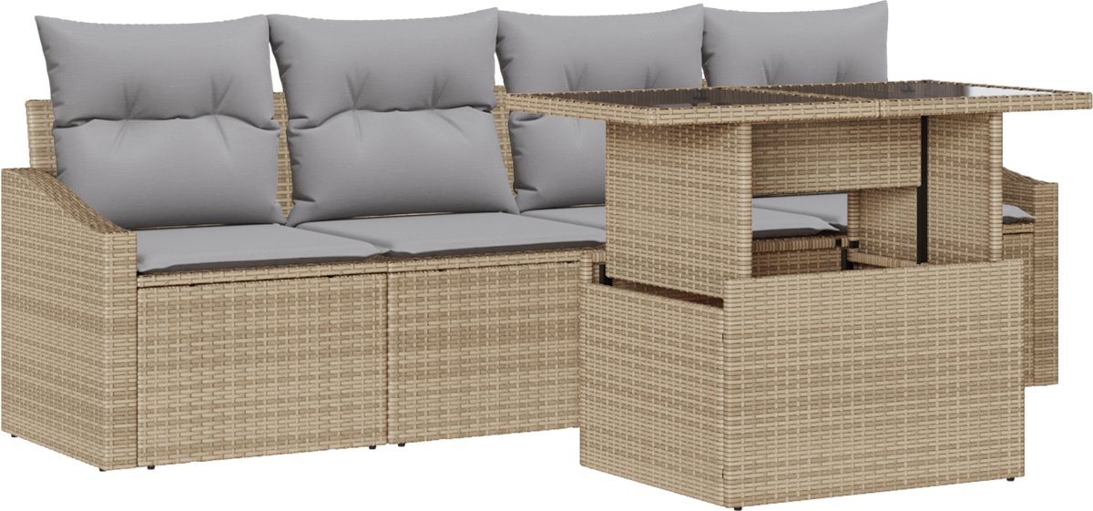vidaXL Tuinbank - Set - 5 - st - Beige - poly - rattan