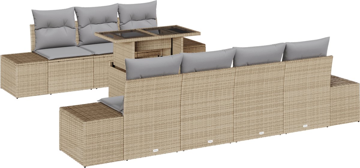 vidaXL - Tuinbank - Set - met - kussen - 8 - pcs - Beige - en - Lichtgrijs
