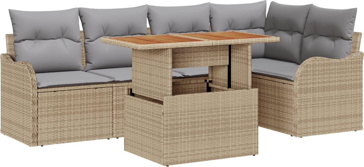 vidaXL - Tuinbank - Set - met - opslag - 6 - pcs - Beige - Poly - rattan
