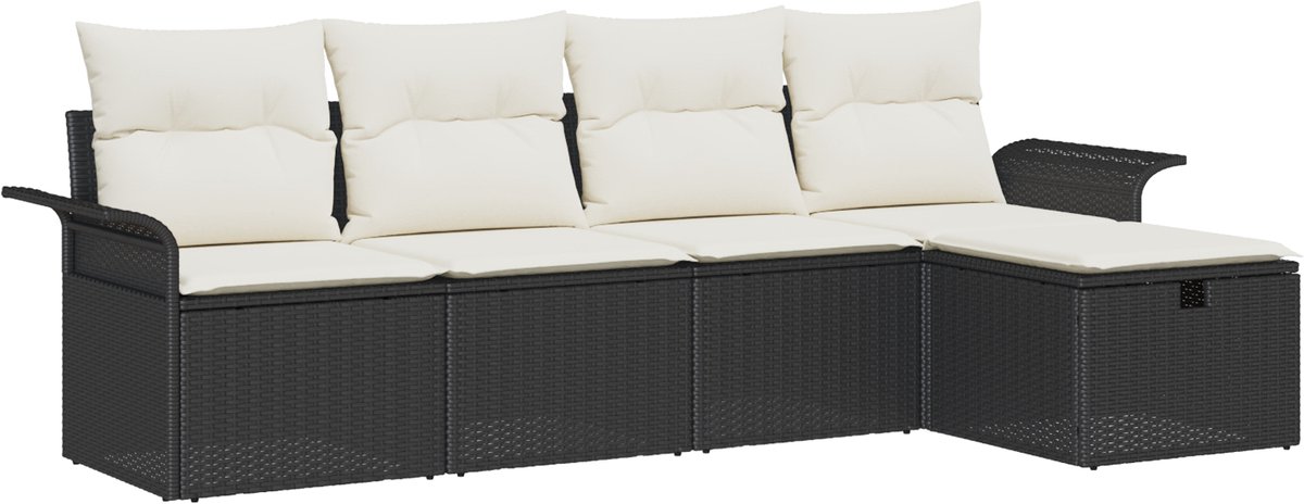 vidaXL Tuinbank - Set - 5 - st - Poly - rattan Zwart