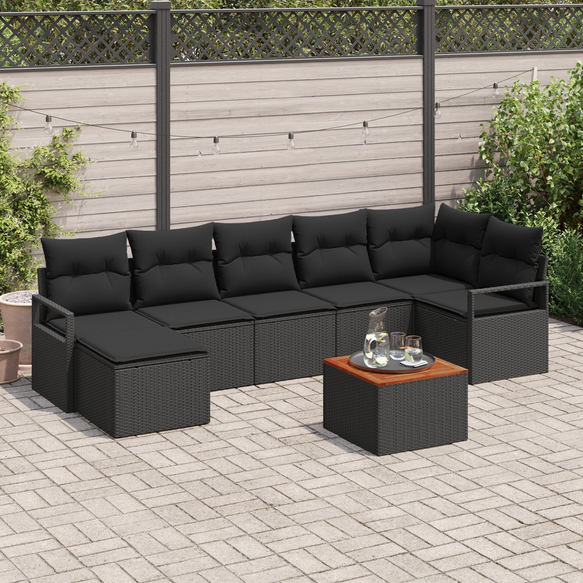 vidaXL - Tuinbank - Set - met - kussen - 8 - pcs - Zwart - poly - rattan