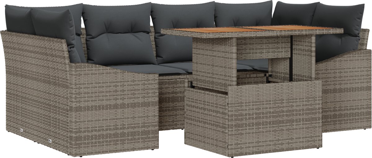 vidaXL - Tuinbank - Set - met - opslag - 7 - pcs - Grijs - Poly - rattan