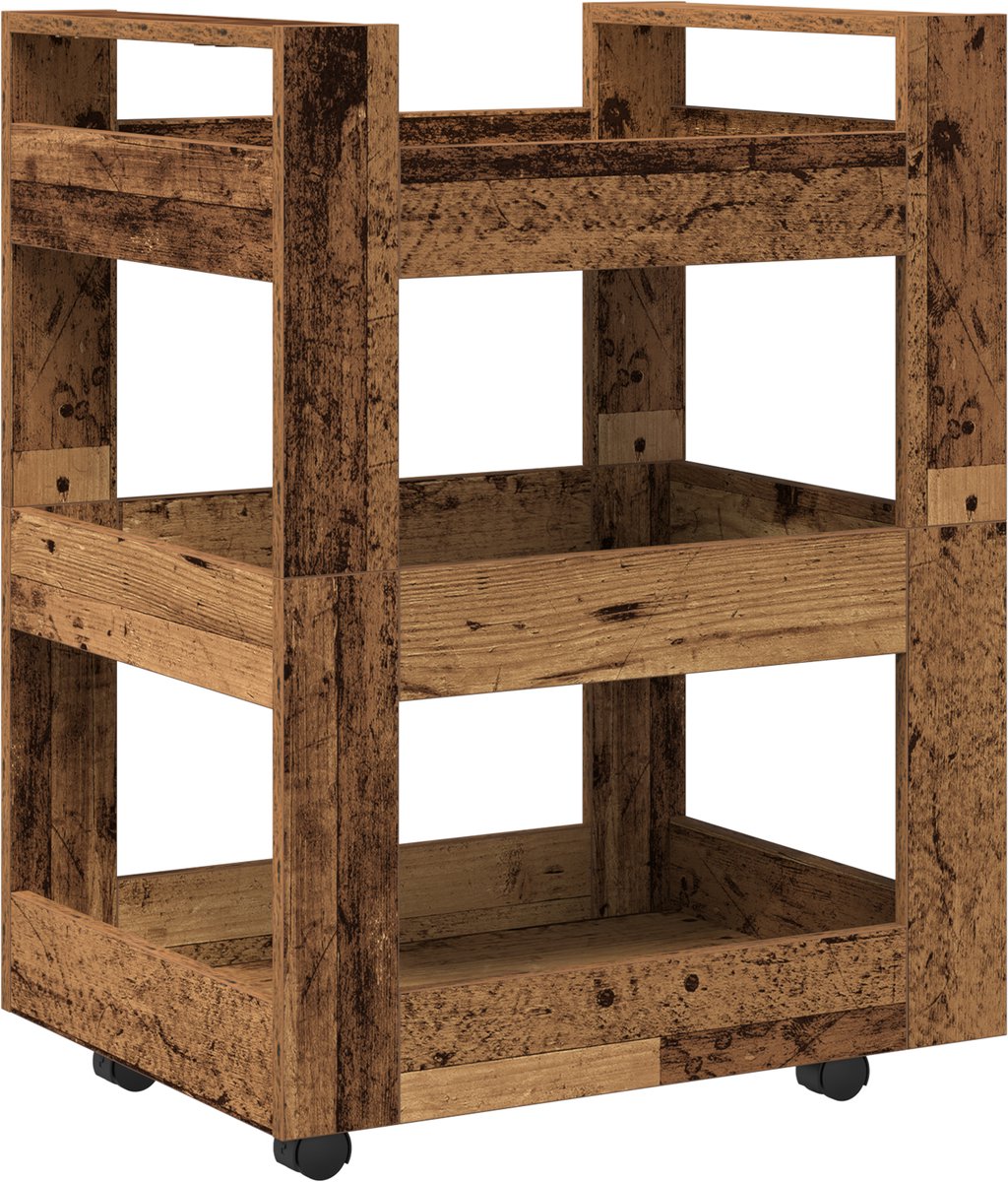 vidaXL - Keuken - Trolley - Eikenhout - 60 - x - 45 - x - 80 - cm - Bewerkt - hout