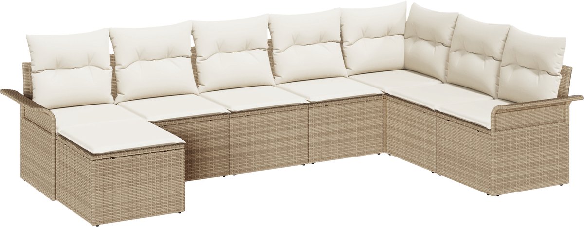 vidaXL - Tuinbank - Set - met - kussen - 8 - pcs - Beige - poly - rattan