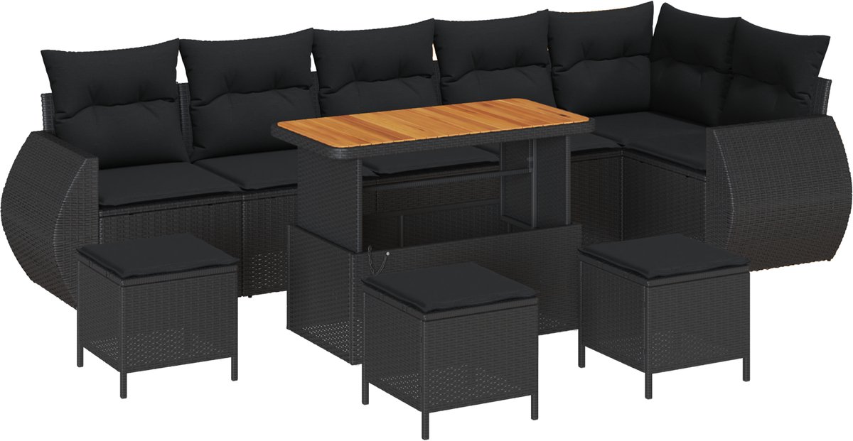 vidaXL - Tuinbank - Set - met - kussen - met - opslag - 10 - pcs - Zwart - Poly - Riet