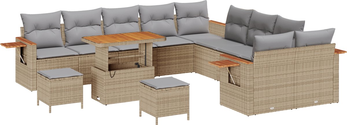vidaXL - Tuinbank - Set - met - kussen - 13 - pcs - Beige - en - Lichtgrijs